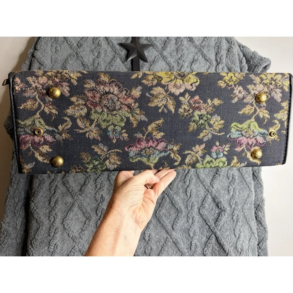 Vintage 60s Tapestry Floral All Over Woven Zipped Suitcase Luggage 14 By 11 Inch